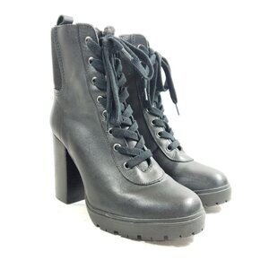 Steve Madden Womens Size 9 Black Leather Lace-Up Block High Heel Ankle Boots